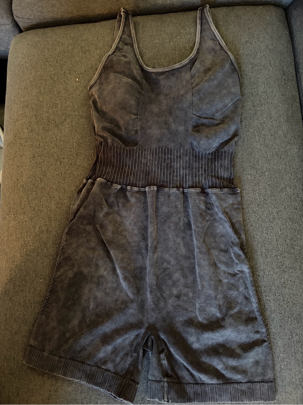 Zenana Outfitters Charcoal Ribbed Waist Sleeveless Romper
